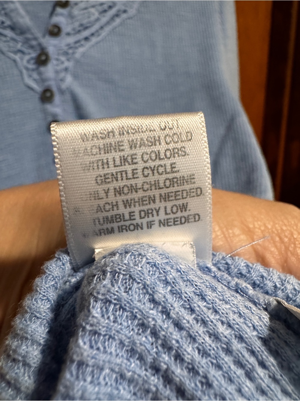 Sonoma Light Blue Lace-Trim Henley Long Sleeve Top - Picture 9 of 10